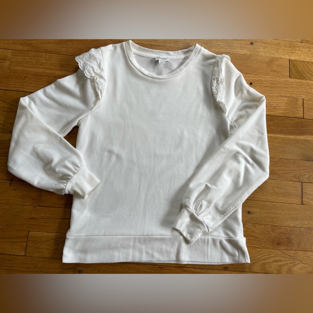 J. Crew Ivory Crewneck Sweatshirt with Lace Trim
